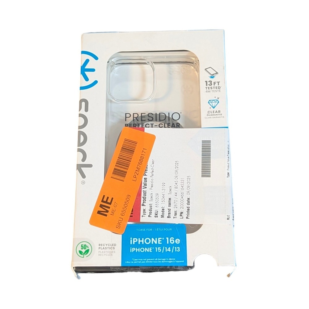K9-U Speck Presidio Perfect-Clear MagSafe ClickLock Case Apple iPhone 16e‎ 15 14